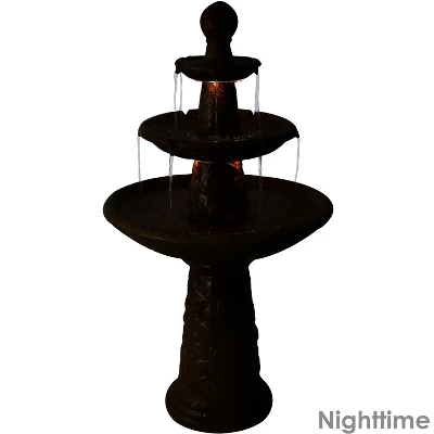 Sunnydaze Decor Sunnydaze 43"H Electric Ceramic 3-Tier Floral Motif Outdoor Water Fountain With LED Lights - Image 2