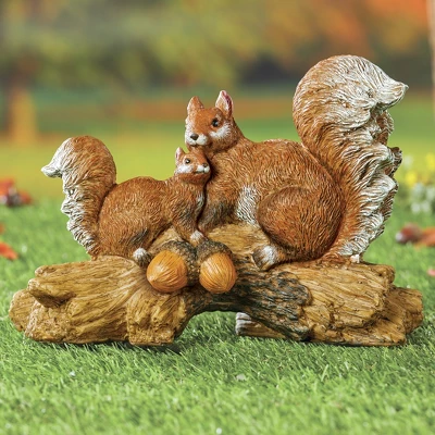 Collections Etc Hand-Painted Squirrels On Tree Trunk Garden Statue
