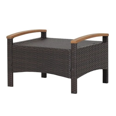 Costway Set Of 2 Patio Rattan Ottoman Footrest Cushions Wooden Handle Off WhiteBrownRedNavy - Image 6
