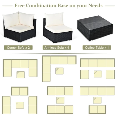 Costway 7PCS Patio Rattan Sofa Set Sectional Conversation Furniture Set Garden Beige NavyRedNavy Blue - Image 8