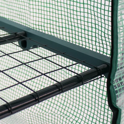 Sunnydaze Decor Sunnydaze Outdoor Portable Growing Rack 2-Tier Greenhouse With Roll-Up Door - 2 Shelves - Green - Image 5