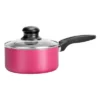 NutriChef Pink Sauce Pot With Lid, (0.89 Qt) Kitchen Cookware, Black Coating Inside, Heat Resistant Lacquer Outside (Pink)