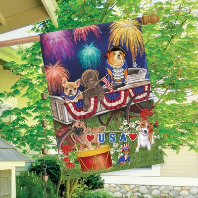 Briarwood Lane Patriotic Pups Fourth Of July House Flag Fireworks Dogs USA 28" X 40" - Image 2
