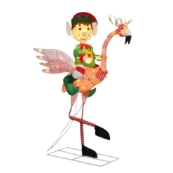 Haute Decor 42" Flamingo With Boy Elf Outdoor Decor