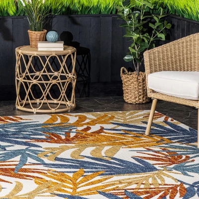 NuLOOM Flor Multi Tropical Leaves Indoor/Outdoor Patio Area Rug - Image 8