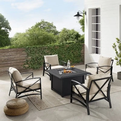 Kaplan 5pc Outdoor Conversation Set With Dante Fire Table & 4 Arm Chairs - Oatmeal - Crosley - Image 3