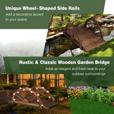 Costway 3.3FT Garden Bridge Classic Arc Wooden Bridge Decorative Garden Landscape - Image 4