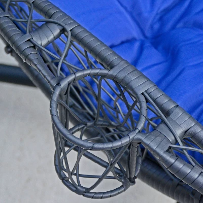 Cushioned Rattan Wicker Hanging Chair With Stand - Blue - Algoma - Image 4