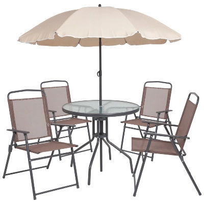 Flash Furniture Nantucket 6 Piece Patio Garden Set With Table, Umbrella And 4 Folding Chairs - Image 15