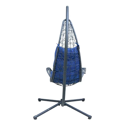 Cushioned Rattan Wicker Hanging Chair With Stand - Blue - Algoma - Image 3