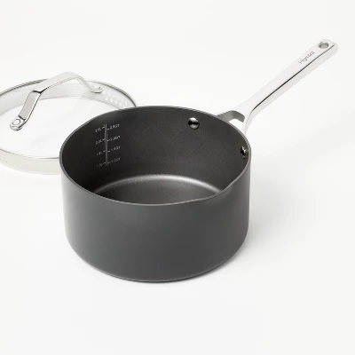 3qt Nonstick Hard Anodized Aluminum Sauce Pan With Lid Dark Gray - Figmint™ - Image 2