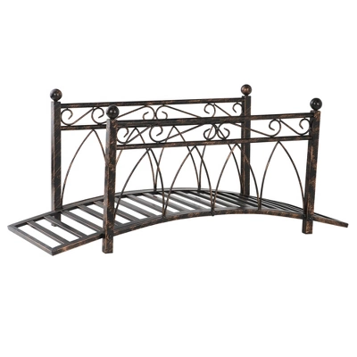 Outsunny 3.3' Metal Arch Zen Garden Bridge With Safety Siderails, Decorative Footbridge, Delicate Scrollwork & Corner Spheres For Stream, Black - Image 3