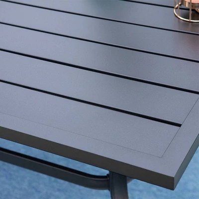 7pc Metal Patio Dining Set With Rectangular Table With Umbrella Hole & & Swivel Armrest Chairs - Captiva Designs - Image 2