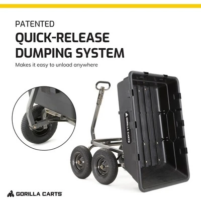 Gorilla Carts 1500 Pound Capacity Super Heavy Duty Poly Yard Garden Steel Dump Utility Wheelbarrow Wagon Cart With 2 In 1 Towing ATV Handle, Black - Image 2