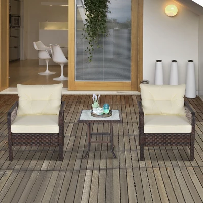 Outsunny 5-Piece Wicker Patio Armchair Set With Ottoman, Outdoor PE Rattan Furniture Set With Comfortable Zippered Cushions & Weather-Fighting Build - Image 2