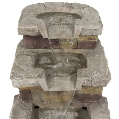 Sunnydaze Decor Sunnydaze 21"H Electric Polyresin 3-Tier Brick Steps Outdoor Water Fountain With LED Light - Image 2