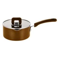 NutriChef 3.7Qt Sauté Pan With Lid - Non-Stick Stylish Kitchen Cookware With Foldable Knob (Brown)