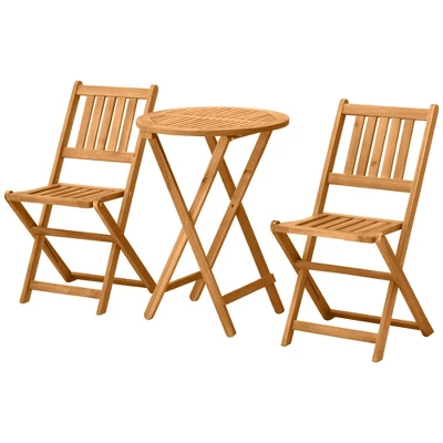 Outsunny Bistro Table And Chairs Set Of 2, Acacia Wood Patio Table, Wooden Folding Chairs, Varnished, 3 Piece Outdoor Furniture Set, Slatted, Teak - Image 3