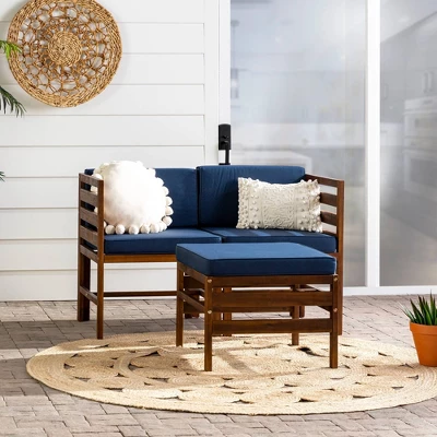 3pc Modular Acacia Wood Patio Chat Set With Cushions - Saracina Home - Image 2