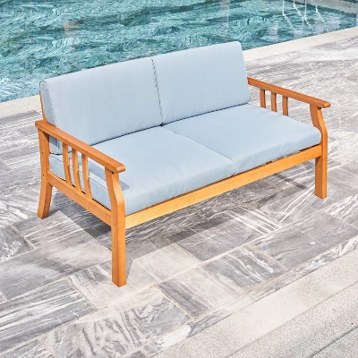 Kapalua Honey Nautical Eucalyptus Wooden Outdoor Sofa Bench With Cushion - Vifah - Image 4
