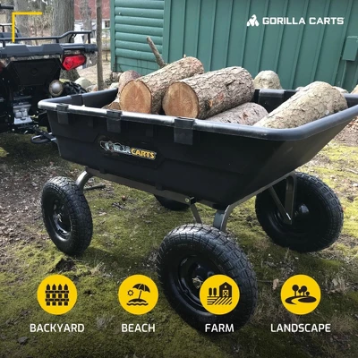 Gorilla Carts 1500 Pound Capacity Super Heavy Duty Poly Yard Garden Steel Dump Utility Wheelbarrow Wagon Cart With 2 In 1 Towing ATV Handle, Black - Image 4