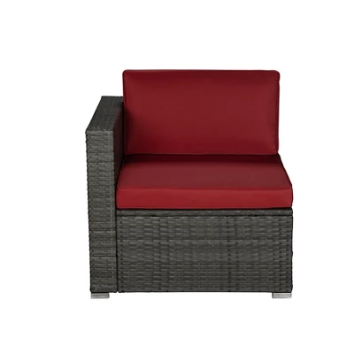 5pc Rattan Wicker Outdoor Conversation Set - Gray/Red - GODEER - Image 7