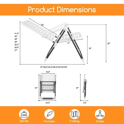 Costway Patio PP Folding Chair Adjustable Reclining 7-Level All-Weather Portable Outdoor - Image 2