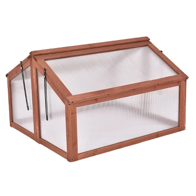 Costway Double Box Garden Wooden Green House Cold Frame Raised Plants Bed Protection - Image 4