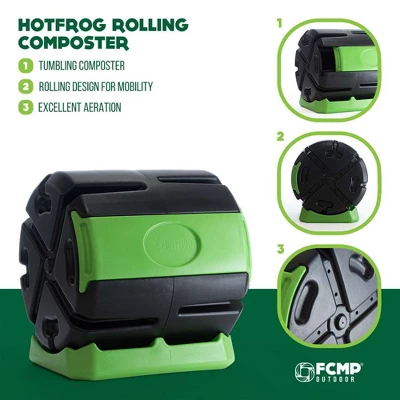 FCMP Outdoor HOTFROG 37 Gallon Single Chamber Quick Curing Tumbling Composter Outdoor Rotating Garden Compost Bin Green/Black - Image 2