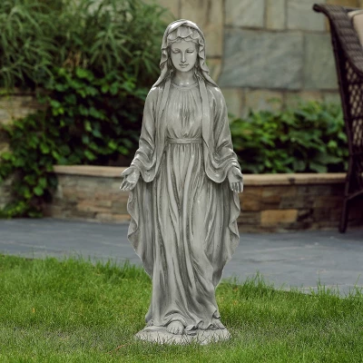 LuxenHome 30.5" H Virgin Mary Indoor Outdoor Statue Garden Statues, Gray Or Ivory - Image 7