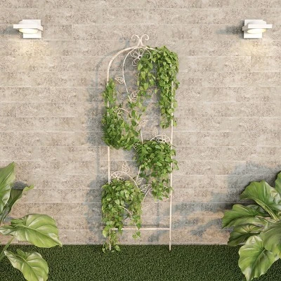Garden Trellis- For Climbing Plants- Decorative Flower Stem Metal Panel-For Vines, Roses, Vegetable Plants & Flowers By Pure Garden (Antique White) - Image 2