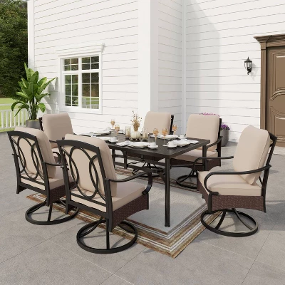 2pk Outdoor Swivel Chairs With Metal Frame, Wicker & Seat & Back Cushions - Captiva Designs - Image 9