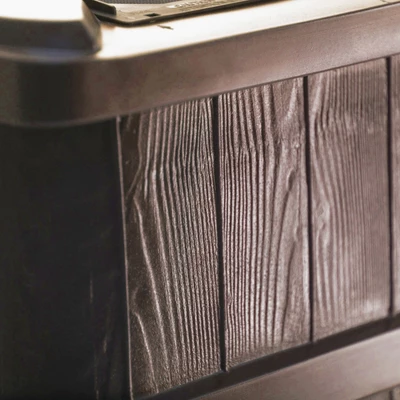 FCMP Outdoor WG4000 45 Gallon Wood Grain Outdoor Home Rain Water Catcher Barrel Flat Back Container With Spigots And Mesh Screen, Brown - Image 3