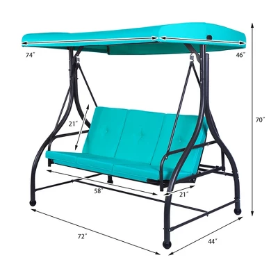 Costway Converting Outdoor Swing Canopy Hammock 3 Seats Patio Deck Furniture Turquoise - Image 2