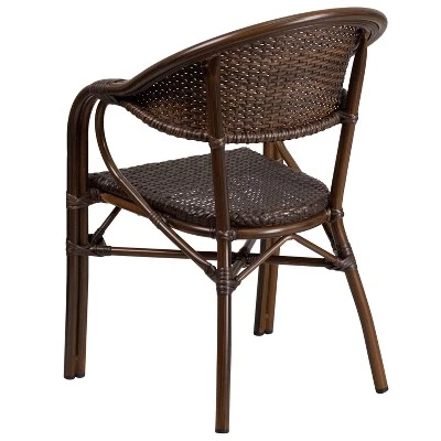 Merrick Lane Wicker Rattan Patio Chair With Curved Back And Aluminum Bamboo Frame - Image 8