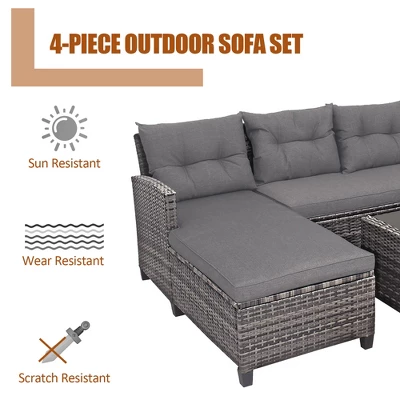 Costway 4PCS Patio Rattan Furniture Set Cushioned Loveseat Table Shelf Gray - Image 5