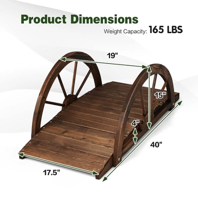 Costway 3.3FT Garden Bridge Classic Arc Wooden Bridge Decorative Garden Landscape - Image 3