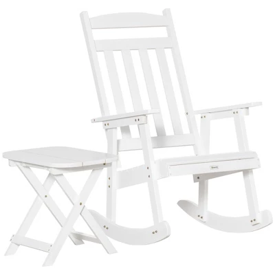 Outsunny Wooden Rocking Chair Set, 2-Piece Outdoor Porch Rocker With Foldable Table For Patio, Backyard And Garden - Image 9