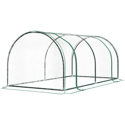 Outsunny Mini Greenhouse, Waterproof Cloche Cold Frame, 7' L X 3' W X 2.5' H Portable Hot House, 4 Zippered Doors, Green - Image 3