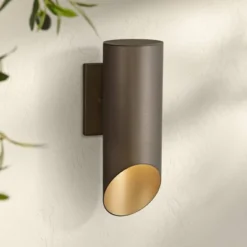 Minka Lavery Modern Outdoor Wall Light Fixture Sand Bronze 12 1/2" Gold Shade Interior For Post Exterior Deck Porch Yard Patio