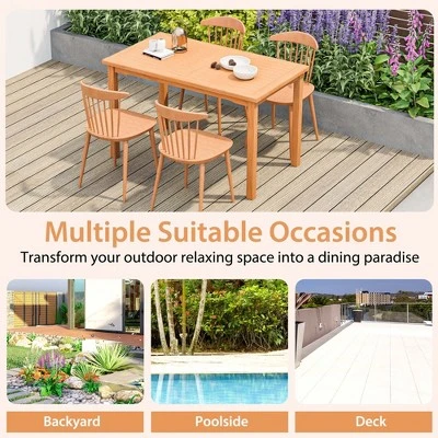 Costway Patio Rectangle Dining Table Teak Wood Spacious Slatted Tabletop Outdoor Up To 6 - Image 7