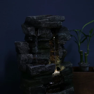 Sunnydaze Decor Sunnydaze Indoor Home Office Polyresin Towering Cave Waterfall Tabletop Water Fountain With LED Light - 14" - Image 9