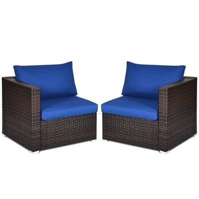 Costway 4PCS Patio Rattan Corner Sofa Sectional Furniture SetBlueBeigeNavy Cushion - Image 4