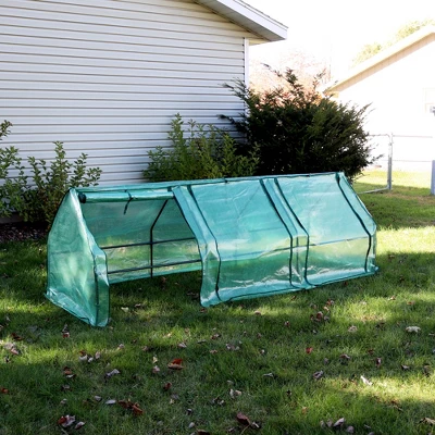 Sunnydaze Decor Sunnydaze Outdoor Portable Slanted Top Plant Shelter Mini Cloche Greenhouse With Zipper Doors - 36" - Green - Image 9
