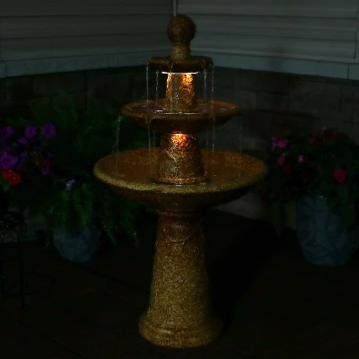 Sunnydaze Decor Sunnydaze 43"H Electric Ceramic 3-Tier Floral Motif Outdoor Water Fountain With LED Lights - Image 8