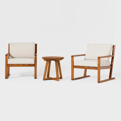 Saracina Home 3pc Modern Slat-Back Acacia Outdoor Conversation Set With Cushions - Image 3