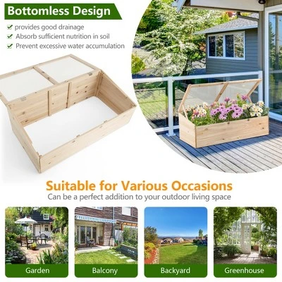 Costway Wooden Cold Frame Greenhouse Flower Planter Raised Plants Bed Protection - Image 4