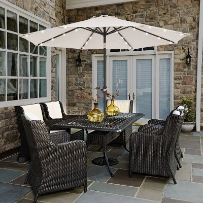 9' X 9' Solar LED Patio Umbrella With Tilt Adjustment And Crank Lift Beige - Wellfor - Image 8