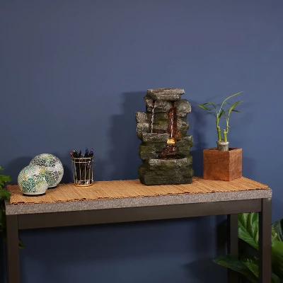 Sunnydaze Decor Sunnydaze Indoor Home Office Polyresin Towering Cave Waterfall Tabletop Water Fountain With LED Light - 14" - Image 6