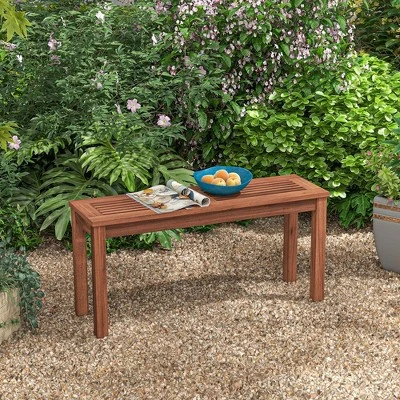 Costway Patio Backless Bench 2-Seater Outdoor Dining Bench Solid Wood Garden Backyard - Image 10